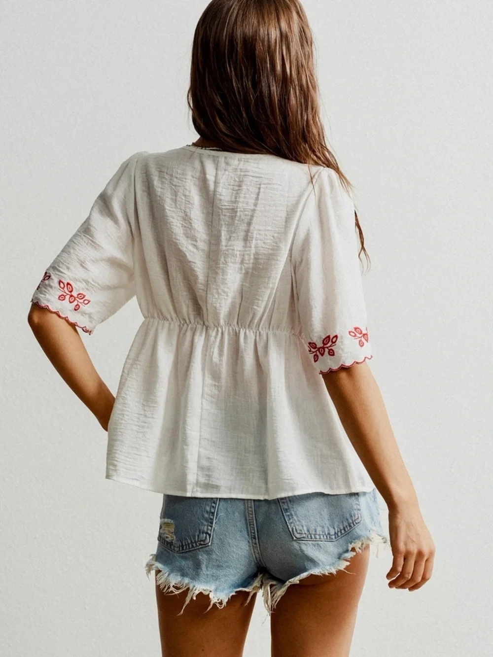 ♥️Hello Gorgeous! Embroidered Floral V-Neck Blouse - White